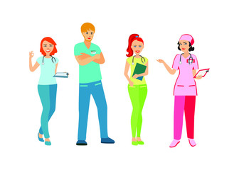 Fototapeta premium Doctors and nurses in uniform. People with a medical profession. Medical staff. Isolated icon on white background. Vector illustration.