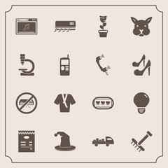Modern, simple vector icon set with mobile, white, music, menu, health, home, bunny, phone, hat, conditioning, vintage, green, science, garden, healthy, research, light, idea, cell, biology, air icons