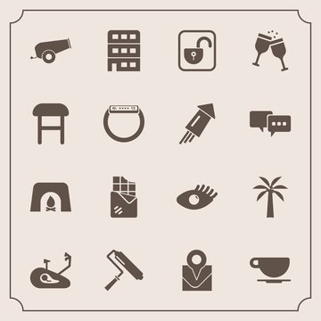 Modern, simple vector icon set with city, , fitness, drink, paint, location, open, security, fireplace, girl, wine, home, roll, travel, tool, map, protection, bike, dessert, beauty, roller, lock icons