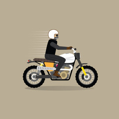 Fototapeta na wymiar Man riding classic motorcycle, classic bike