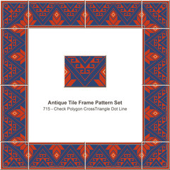 Antique tile frame pattern set check polygon cross triangle dot line