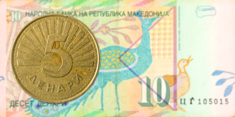5 macedonian denar coin against 10 macedonian denar bank note