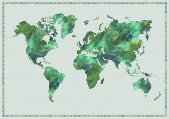 Watercolor map of the world wall art poster digital prints images download  vintage paper A1 big size 