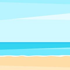 Seascape with sand beach. Sea landscape in flat style. Summer vacation background. Vector stock illustration
