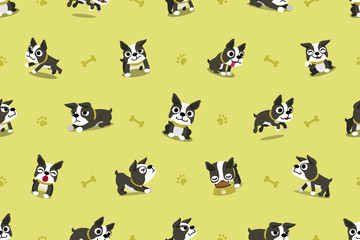 Vector cartoon character boston terrier dog seamless pattern