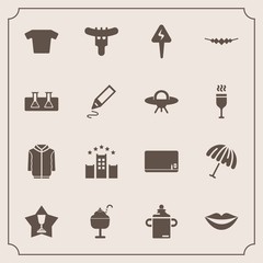 Modern, simple vector icon set with protection, umbrella, cream, female, award, food, sausage, winner, necklace, lips, weather, blank, rain, chalk, clothing, hotdog, ice, vacation, jewelry, milk icons