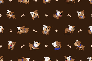 Vector cartoon character bulldog seamless pattern