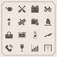 Modern, simple vector icon set with full, housework, glass, spray, red, architecture, equipment, web, knife, can, media, gardening, sign, restaurant, boat, paddle, wine, oar, alcohol, canoe, bag icons - 207252834