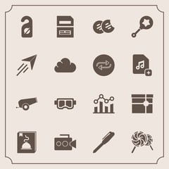 Modern, simple vector icon set with business, office, food, sea, box, finance, snack, cannon, file, dessert, cookie, save, equipment, computer, summer, gift, film, lollipop, graph, snorkel, data icons