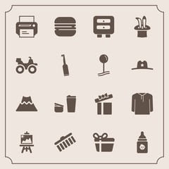 Modern, simple vector icon set with drawing, sandwich, landscape, cheeseburger, road, print, crater, volcano, printer, shape, bike, dirt, brush, extreme, art, snack, box, sugar, holiday, jacket icons