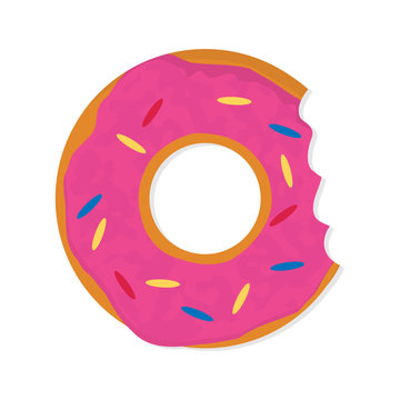 Donut with a mouth bite isolated on white background. vector illustration in flat style