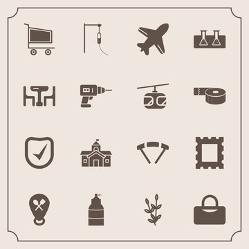 Modern, simple vector icon set with security, trolley, architecture, sky, aircraft, travel, table, dinner, picture, flight, wheat, test, photo, food, city, market, frame, government, check, cart icons
