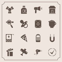 Modern, simple vector icon set with phone, check, laptop, present, technology, magnet, care, child, mouthwash, flight, lunch, aircraft, box, old, celebration, well, hygiene, dryer, baby, energy icons - 207254410
