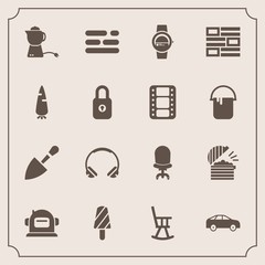 Modern, simple vector icon set with business, tool, food, office, shovel, bus, fruit, hot, chair, teapot, audio, smart, home, dessert, technology, time, science, coffee, gadget, table, left, ice icons - 207254490