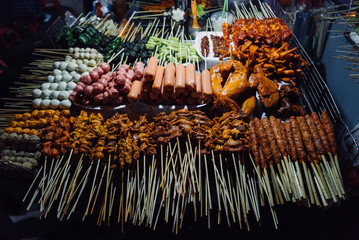 Asian fast food on the counter in the night market