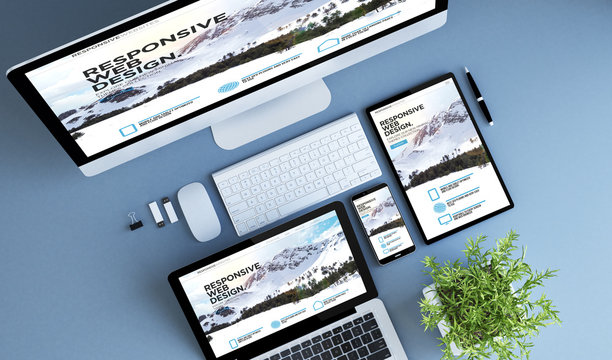 top view blue devices responsive website