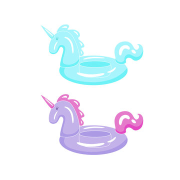 Inflatable unicorn float for swimming pool. Vector illustration isolated on white.
