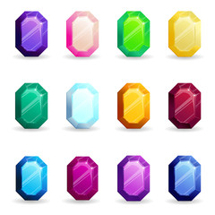 Isolated colorful gemstones of octagon shape set. Vector illustration for jewelry design.