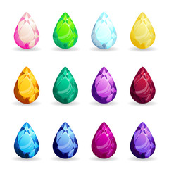 Collection isolated realistic pear gemstones different types. Jewelry gems for game assets or design