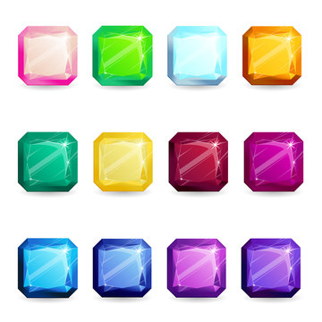 Collection isolated realistic radiant gemstones different types. Jewelry gems for game assets or design