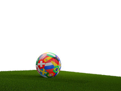soccer ball blades of grass 3d rendering