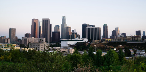 Fototapeta na wymiar Beautiful Light Los Angeles Downtown City Skyline Urban Metropolis