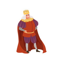 Majestic king in golden crown European medieval character vector Illustration on a white background