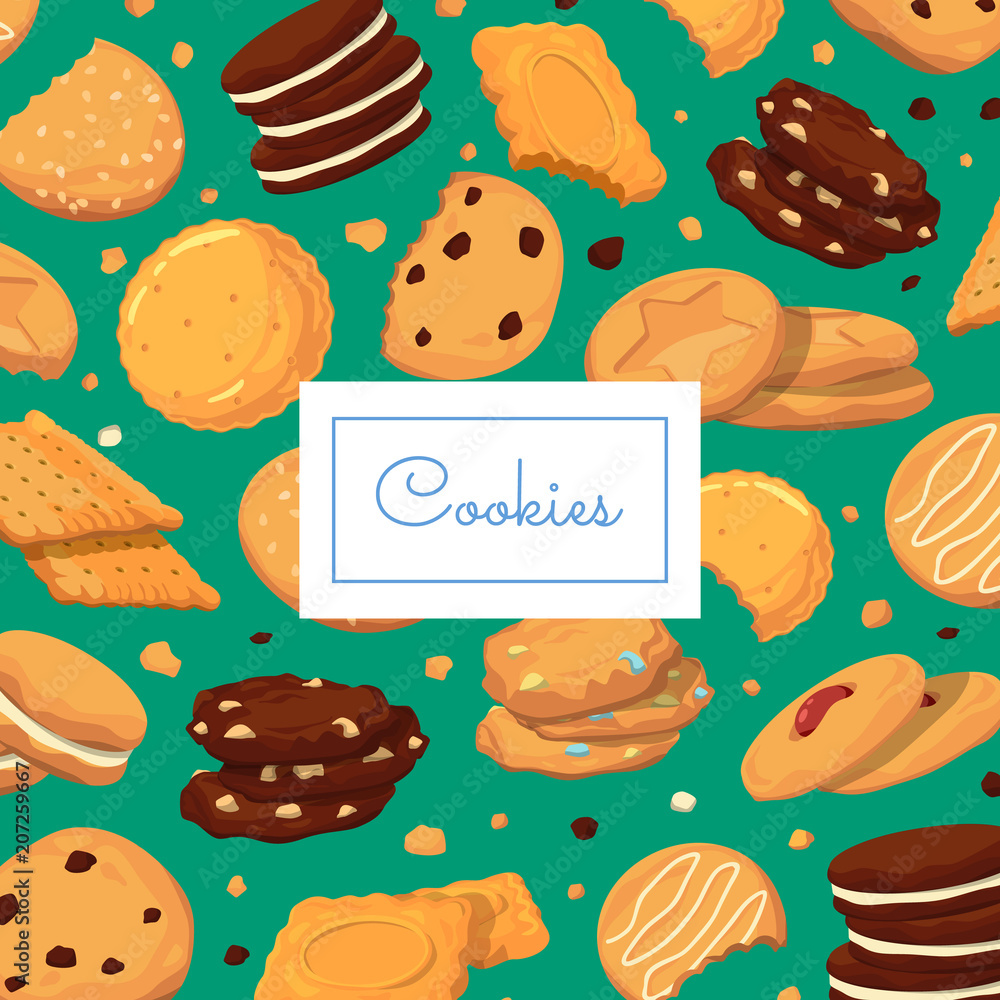 Poster vector background with cartoon cookies and place for text