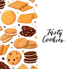 Vector background with lettering and with cartoon cookies