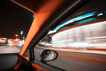 Obraz na płótnie Canvas Car speed drive on the road in night city