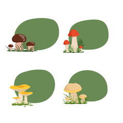 Vector set of stickers with cartoon mushrooms