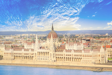 Beautiful view of the Hungarian Parliament in Budapest, Hungary