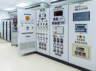 Electrical switchgear,Industrial electrical switch panel at substation of power plant - obrazy, fototapety, plakaty