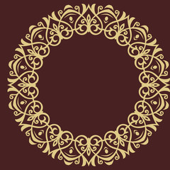 Oriental vector round golden pattern with arabesques and floral elements. Traditional classic ornament. Vintage pattern with arabesques