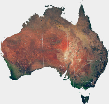 Large (143 MP) satellite image of Australia with internal (states) borders. Country photo from space. Isolated imagery of Australia. Elements of this image furnished by NASA.