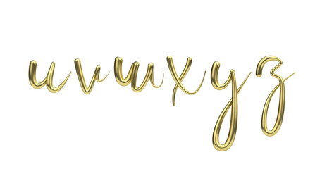Lettes u, v, w, x, y, z, gold handwritten script font. 3D Rendering © ink drop
