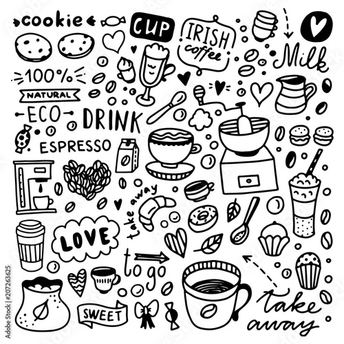 Coffee Doodle Set Cute And Desserts Food Illustrations Coffee Doodle Set Cute And Desserts Food Illustrations