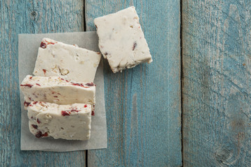 white nougat on wooden background
