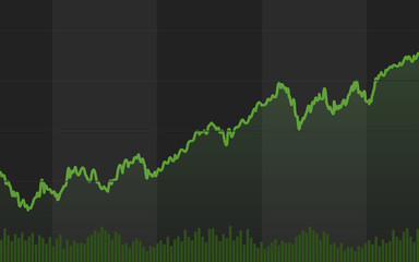 Abstract financial chart with uptrend line graph in stock market on green color background