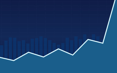 Abstract financial bar chart with uptrend line graph in blue color background