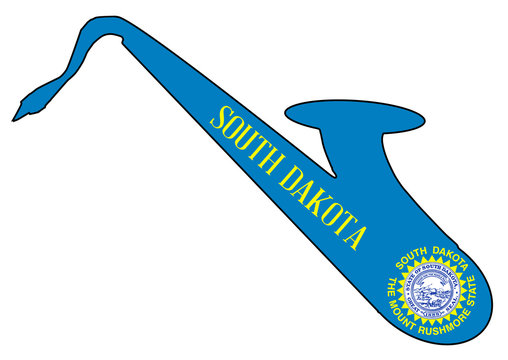 Saxophone Silhouette With South Dakota Flag Icons