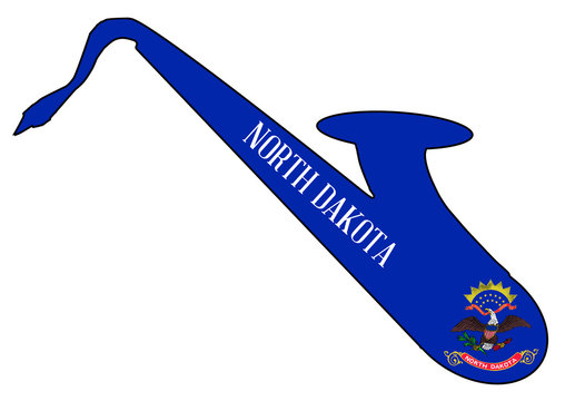 Saxophone Silhouette With North Dakota Flag Icons