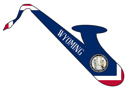 Saxophone Silhouette With Wyoming Flag Icons