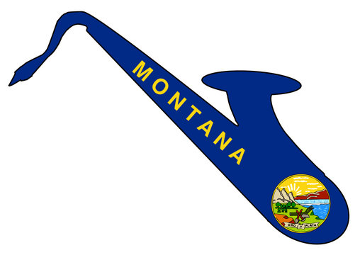 Saxophone Silhouette With Montana Flag Icons