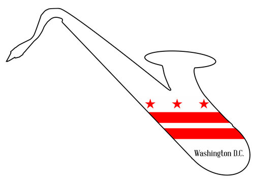 Saxophone Silhouette With Washington DC Flag Icons
