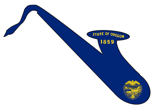 Saxophone Silhouette With Oregon Flag Icons