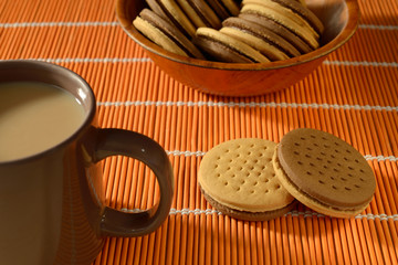 Chocolate cookies Milk tea Teatime