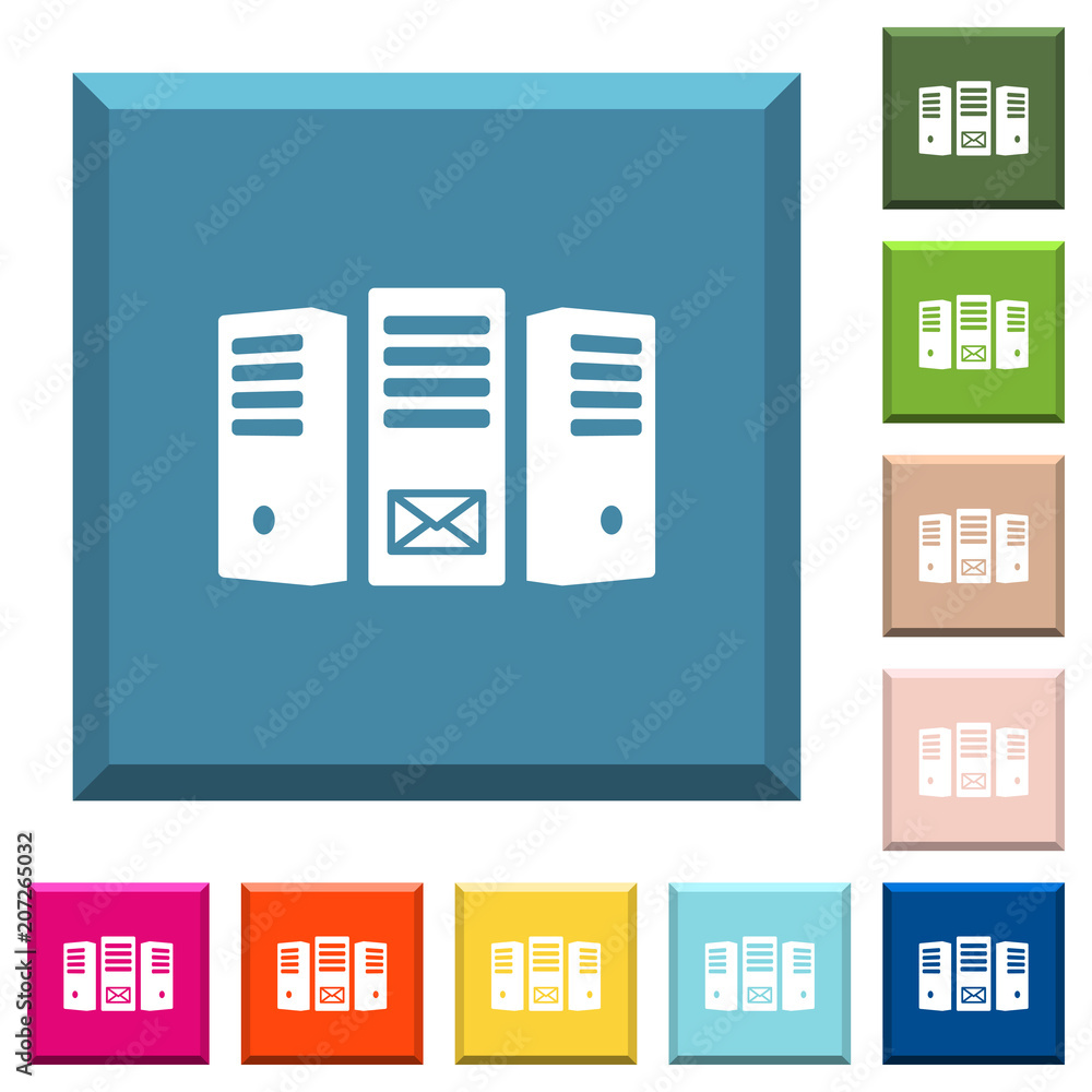 Aufkleber mail server white icons on edged square buttons