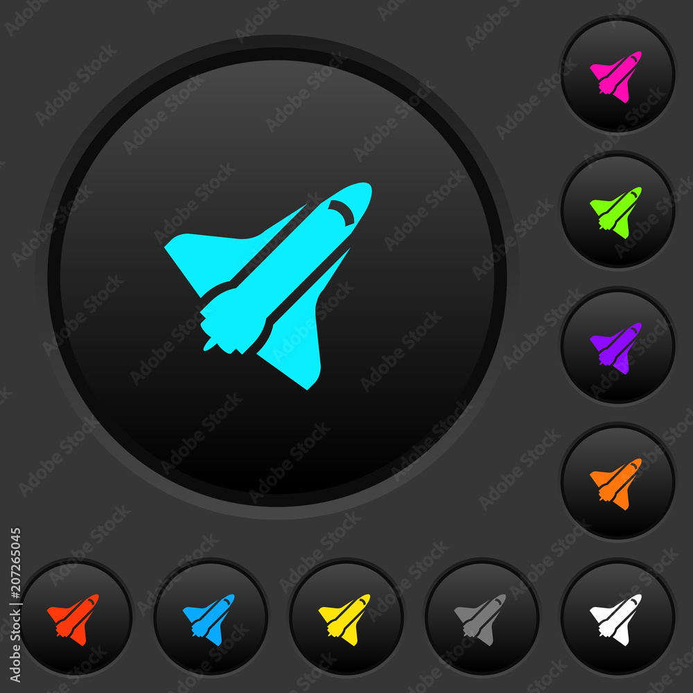 Poster space shuttle dark push buttons with color icons