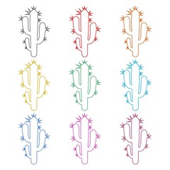 Cactus plant silhouette icon, color icons set